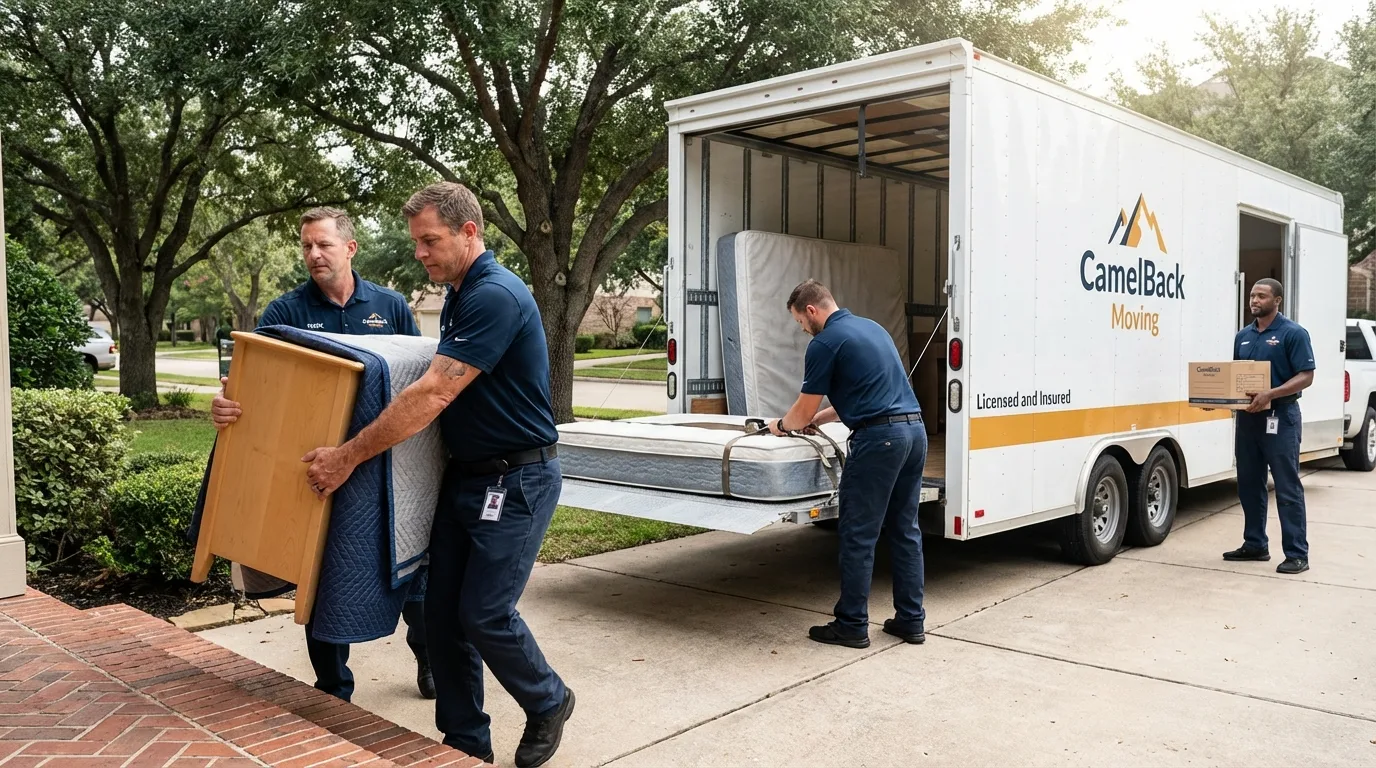 Crew loading residential truck for cross-state move from Carrollton, VA